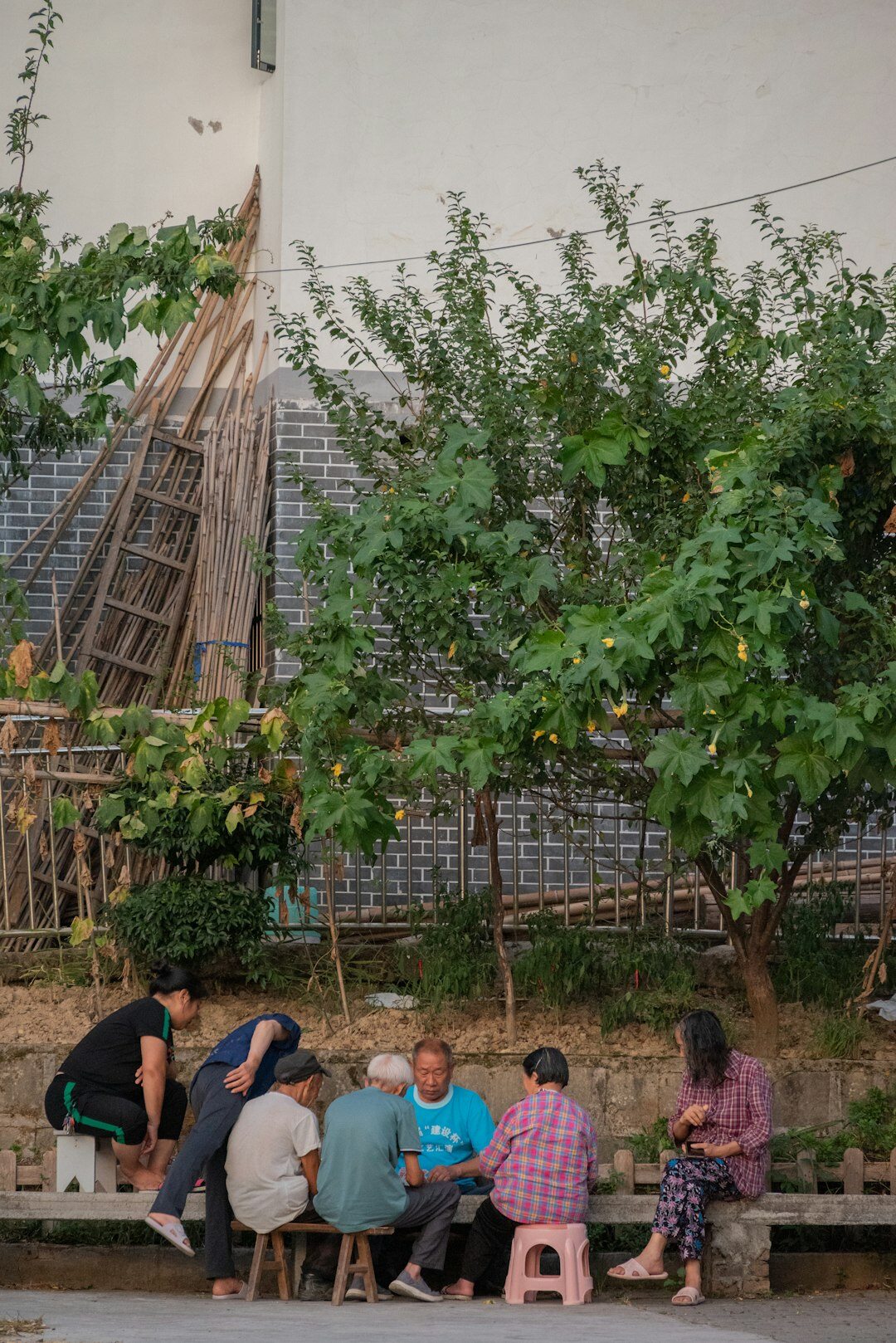 group of locals talking